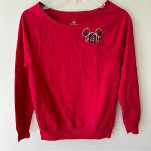 Disney Parks Mickey Mouse Shirt Top Long Sleeve Plaid Applique Red Women's XS